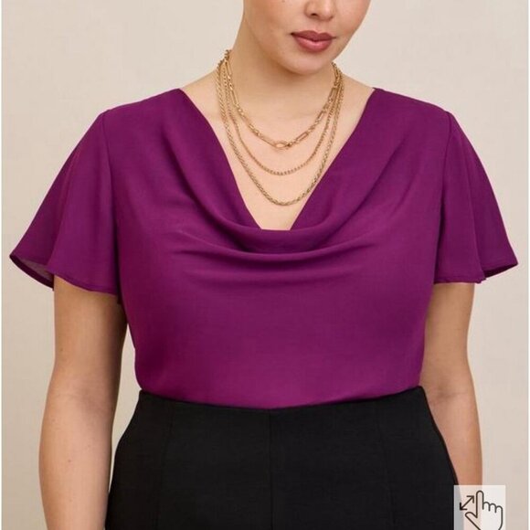 Torrid Size 2xl Purple Georgette Cowl Neck Short Sleeve Blouse NWT - Picture 1 of 7